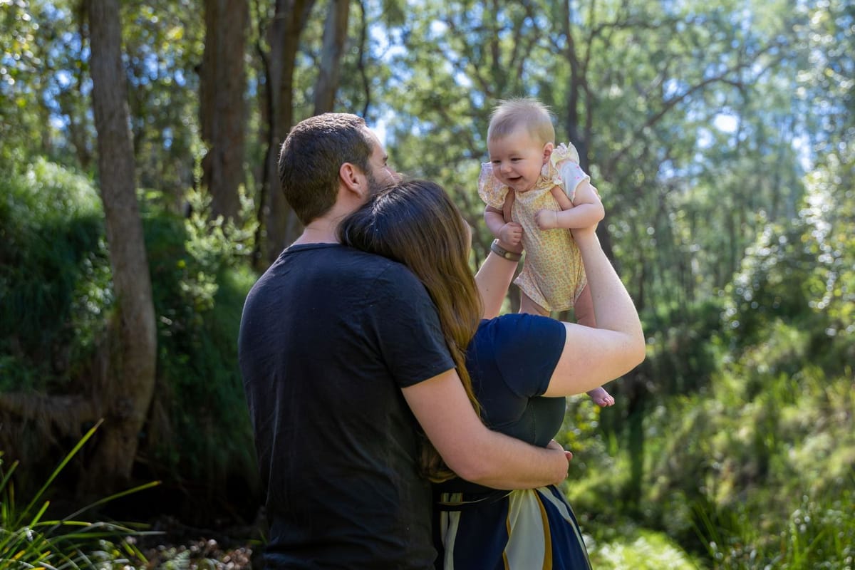 With baby — photographed at Euroka Clearing, Glenbrook