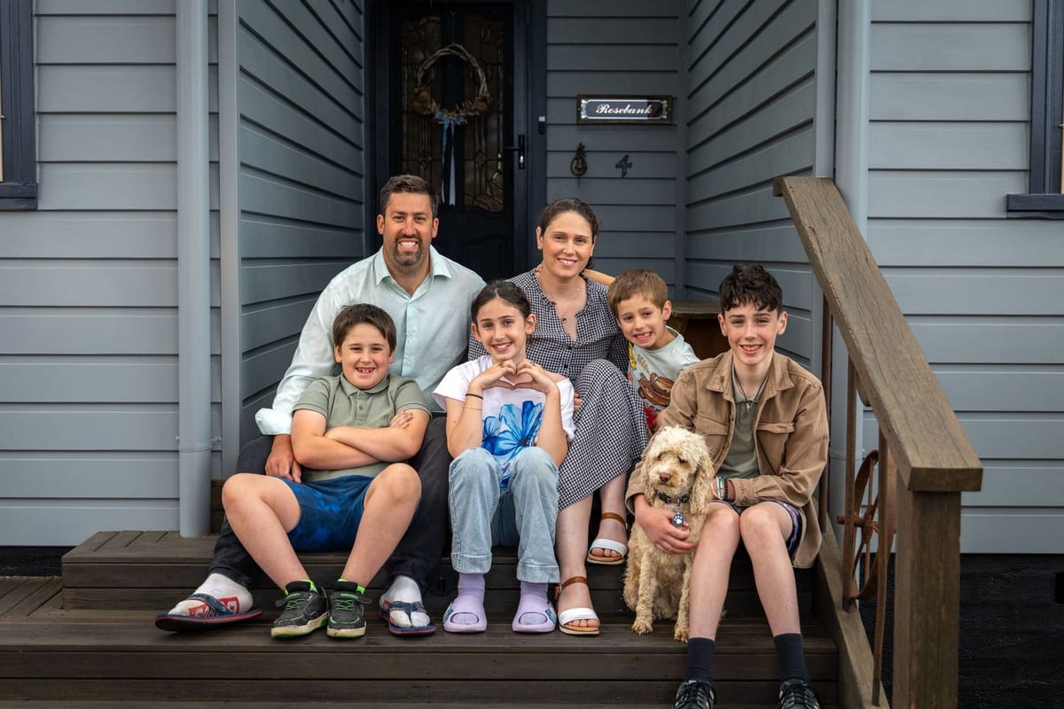 With dog front steps — photographed at Lawson, Blue Mountains