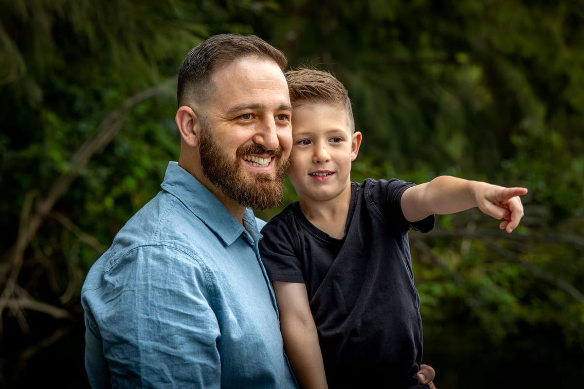Father son pointing — photographed at Tench Reserve, Nepean River