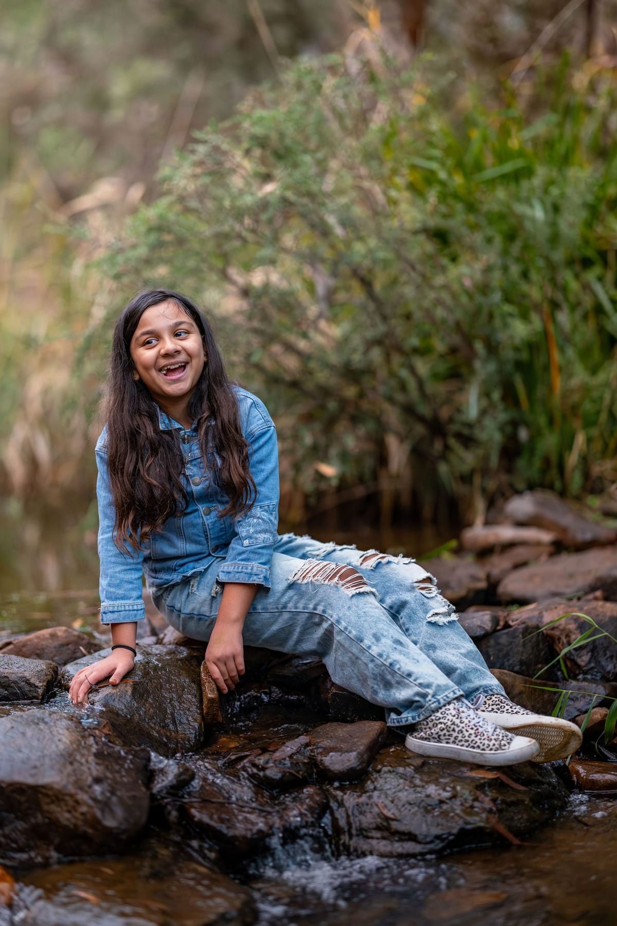 Girl denim jacket stream — photographed at Maya Sanctuary, Blue Mountains