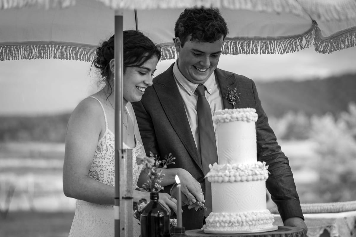 Cake cutting (black and white) — photographed at Singleton, Hunter Valley
